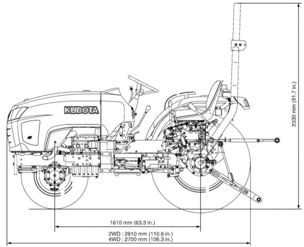 Kubota L2501 Tractor Dimensions 